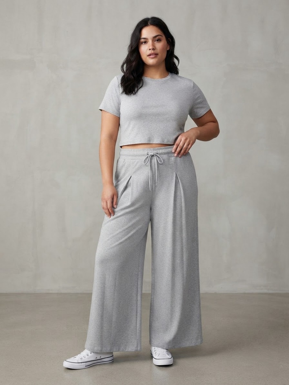 Kensie Light Gray Wide-Leg Drawstring Pants